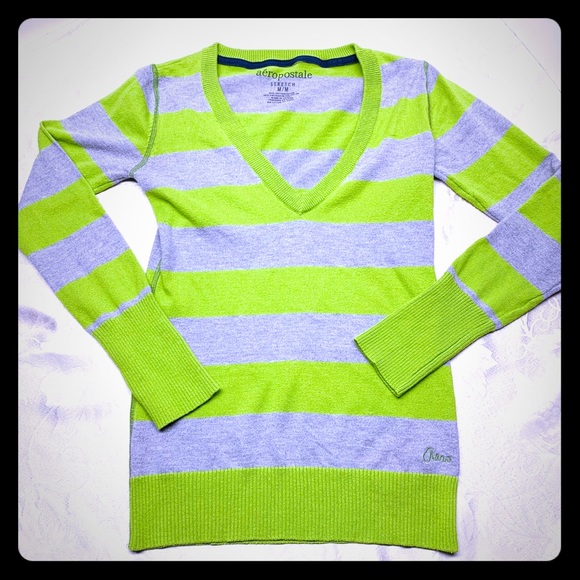 Aeropostale Sweaters - Neon Green & Gray Stripe Spring Sweater TRENDY M